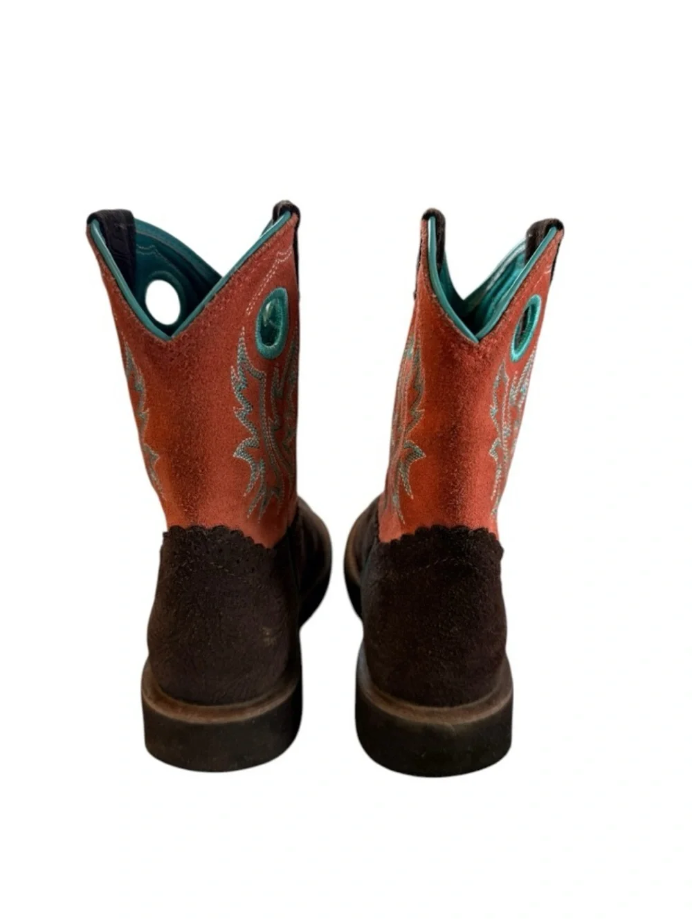 Ariat Kids Cowboy Boots Brown Leather Turquoise Embroidered Western 4LR Youth